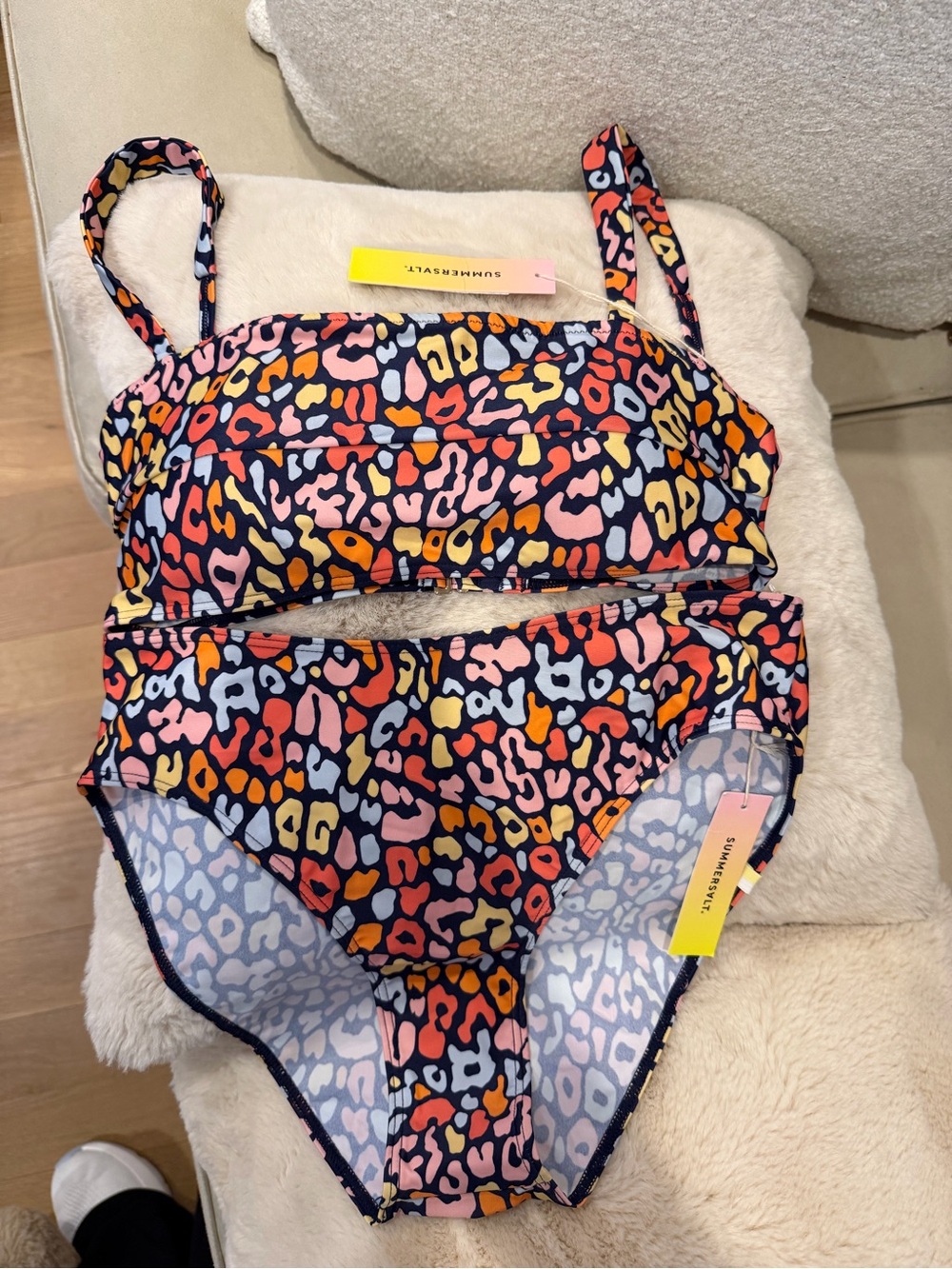 NWT Summersalt Multicolor Leopard-Print Bikini, top size 4, bottom size 6.